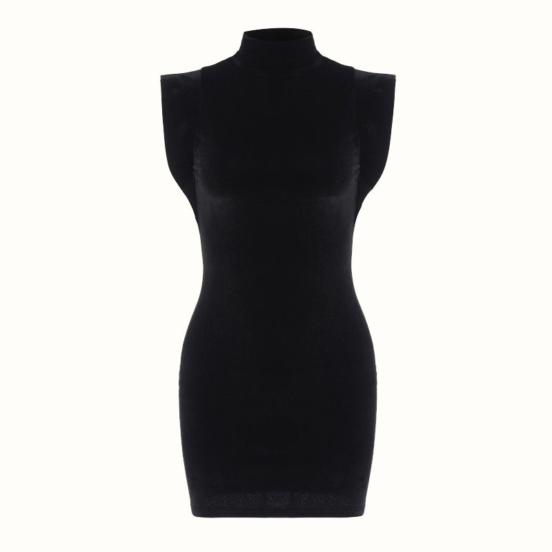 Black sleeveless dress on a white background