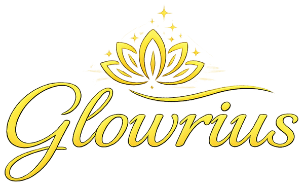 Glowrius logo with a yellow lotus flower design on a white background